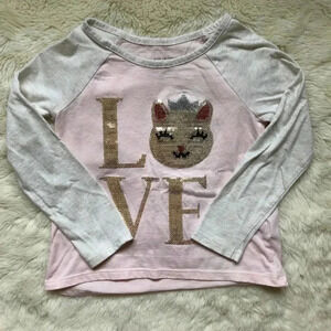 Children’s Place Pink & Grey Sequin  Cat Shirt 3T
